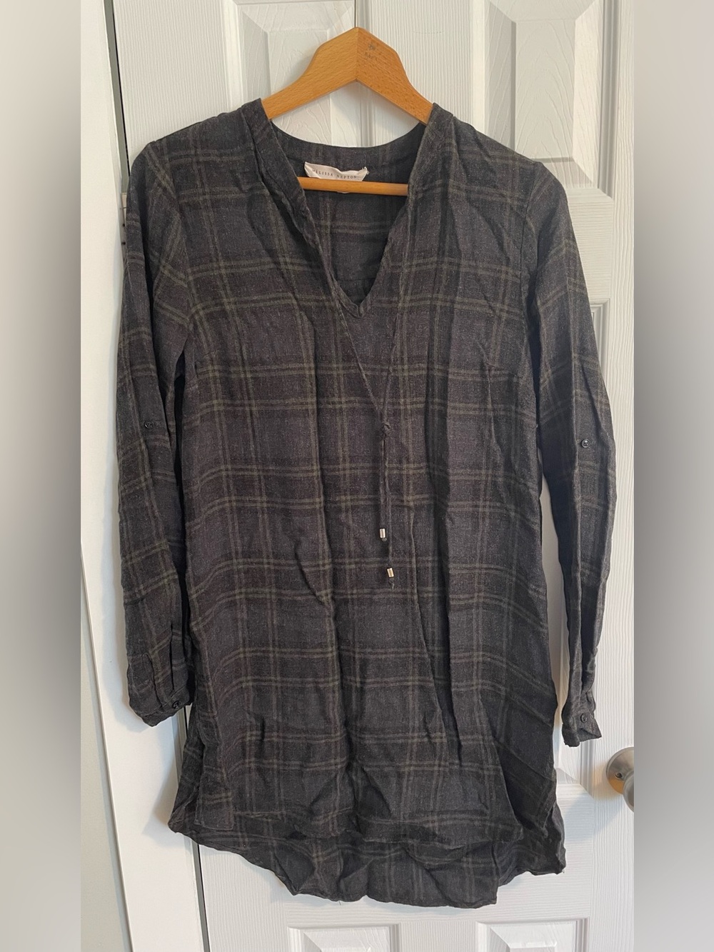 MELISSA NEPTON Dark Gray Plaid Tunic Shirt